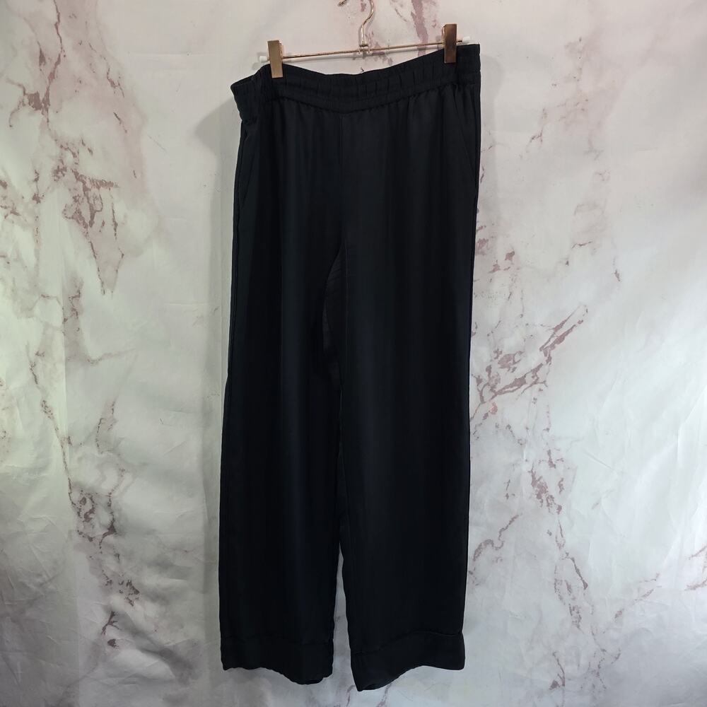 Grana Chinese Silk Pants Womens Small Black High Rise Dress Pull On Crop